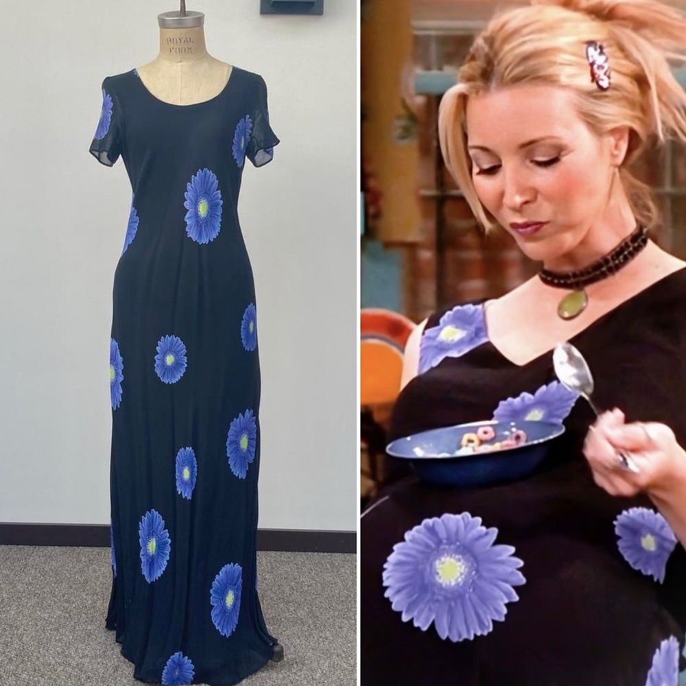 Vintage 90s Tessuto funky daisy floral maxi dress